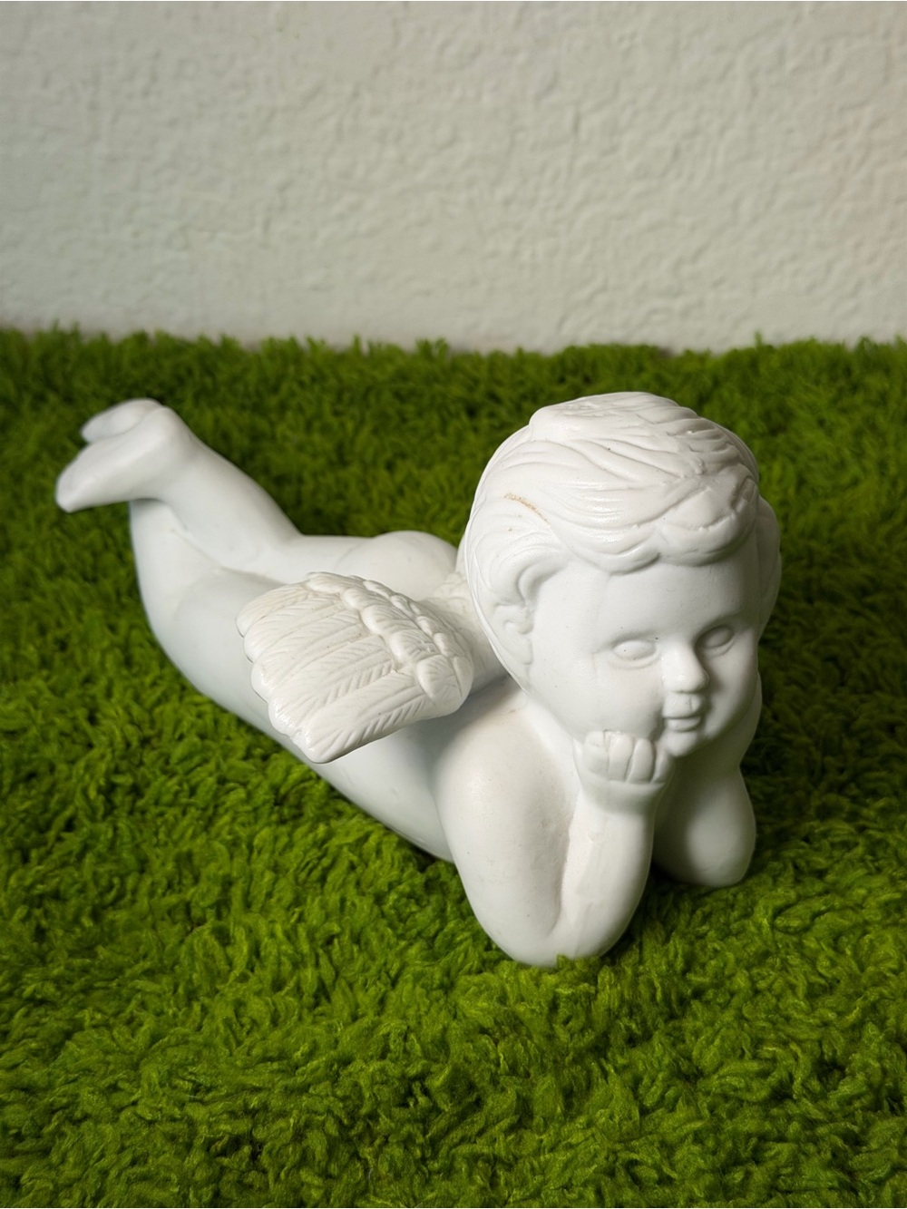 White Ceramic Cherub Figurine - Decorative Home Art